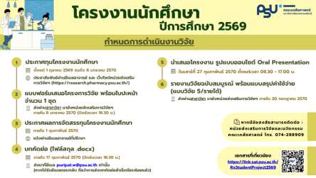 ทุนอุดหนุนการวิจัย ประเภทโครงงานของนักศึกษา ประจำปีงบประมาณ 2570